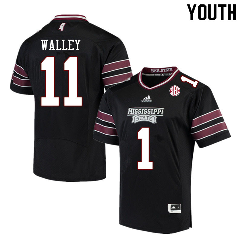 Youth #11 Jaden Walley Mississippi State Bulldogs College Football Jerseys Sale-Black